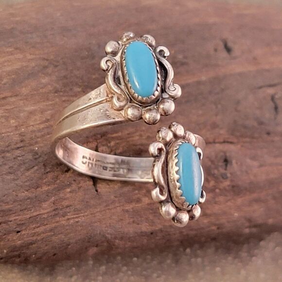 Vintage Bell Trading Blue Turquoise Sterling Bypass Southwestern Ring - Picture 3 of 6